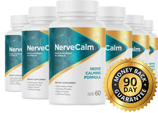 NerveCalm 6 bottle best value pack — 180-day supply of nerve pain supplement with 2 free bonuses and free USA shipping